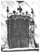 Fotografia da Igreja de S. Miguel da Alcainça, portal manuelino - Alcainça