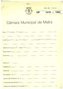 OP 1419/1962 - Cipriano Lourenço - construção de arrecadação agrícola - Rua Alto do Moinho - Livramento / Azueira - licença de construção nº 1745/1962