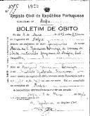 Boletim de Óbito 1929
Maria do Ó Travassos Formiga
Coval 42