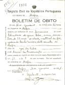 Boletim de Óbito 1896
Felicidade de Jesus Silva
Coval 226