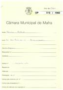 OP  510/1960 - Kevin Michael - Rua dos Plátanos, n.º 1-Barras-Azueira - Construção de uma capoeira
Licença de construção n.º 1798/1960