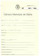 OP  503/1960 - Manuel Domingos Batalha - Construção de muro de vedação, depósito para de água e casa para recolha do motor, Casal Mourão / Mafra - Licença de construção n.º 1720/1960