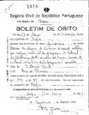 Boletim de Óbito 1915
Maria da Nazaré
Coval 395