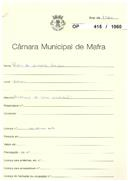 OP 415/1960 - Pedro de Almeida Gaspar - Malveira-Mafra - Alteração de uma instalação para abastecimentio de combustíveis líquidos.
Licença  de construção n.º 95/1961
Prorrogação da licença n.º 95/1961 - Atribuída a licença n.º 397/1961
