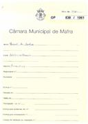 OP 830/1961 - Manuel Avelar - construção de barracão, Rolia / Milharado - licença de construção nº 1116/1961