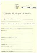 OP 484/1960 - João Victor Ferreira da Fonseca - Estrada Nacional 9, Quinta da Fogoeira-Tourinha-Azueira - Construção de um armazém destinado a adega
Licença de construção n.º 1613/1960