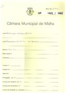 OP 1423/1962 - Domingos Inácio Martins - construção de moradia - Picanceira de Cima / Santo Isidoro - licença de construção nº 1642, de 26-11-62 e utilização nº 315, de 03-10-64