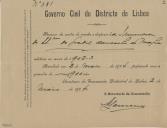 Recibo emitido pela Secretaria da Comissão Distrital de Lisboa relativo ao processo da conta de receita e despesa da Irmandade do Santíssimo Sacramento do Gradil, concelho de Mafra, referente ao ano de 1902 e 1903. 