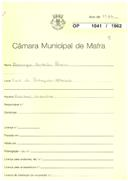 OP 1041/1962 - Domingos Custódio Pereira - Casal do Pedregulho, Milharado - construção de um prédio.
Licença de construção n.º 327/62.
Licença de habitação n.º 135/63.