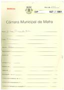 OP 827/1961 Jaime Franco de Matos - Ericeira - pedindo informação sobrte o que pode construir no local licença de construção nº 1333 licença de utilização nº 173/1966