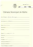 OP 335/1960 - Gregório Manuel Domingos - residente em Valverde-Cheleiros-Mafra - Construção de arrecadação
Licença de construção n.º 62/1960
