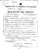 Boletim de Óbito 1913
Delfina das Dores Amaro
Coval 393