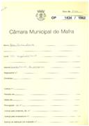 OP 1434/1962 Maria Castro Duarte Vale Vagão - levantar empenas, Vale Vagão - Milharado - licença de construção nº 1679/1965