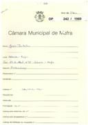 OP 242/1960 - João Batalha -  Rua 25 de Abril, nº.12 Sobreio - Mafra. 
construção de arrecadação 
Licença de construção nº 814/1960