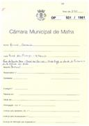 OP 931/1961 Manuel Clemente - Casal do Carriço - Milharado - construção de um barracão  licença de construção nº 1393/1961 