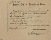 Recibo emitido pela Secretaria da Comissão Distrital de Lisboa relativo ao processo da conta de receita e despesa da Irmandade do Santíssimo Sacramento do Gradil, concelho de Mafra, relativo ao ano de 1903 e 1904. 