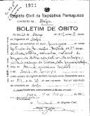 Boletim de Óbito 1922
Gertrudes da Conceição Batista
Coval 406