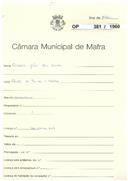 OP 381/1960 - António Júlio dos Santos - Póvoa de Baixo-Mafra - Construção de casa de arrecadação
Licença de construção n.º 1401/1960
