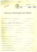 OP 1402/1962 - António Caetano Silvestre - construção de prédio - Rua do Moinho Velho nº. 8 - Malveira - licença de construção nº 1472, de 05-11-62 e utilização nº 2155, de 22-10-63