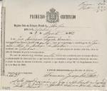 Primeiro certificado de registo feito na Estação Postal de Mafra para a de Lisboa por José Rodrigues Soares, escrivão, dos autos civis de execução, em que é apelante a Irmandade do Santíssimo Sacramento do Gradil e apelado Francisco Nicolau Nunes da Mota, ausente, a serem expedidos ao Guarda-Mor da Relação de Lisboa.