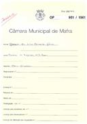 OP 951/1961 - Joaquim da Silva Montoito Junior -  obras diversas , Travessa da Esperança, nº 3 - Ericeira - licença de construção nº 1516/1961