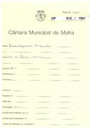 OP 912/1961 Manuel Agostinho Pontes Dias - Vale da Fonte - Malveira - construção de um muro -licença nº 1307/1961