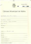 OP 225/1960 - Maria Kilda Cascais Franco, averbado em nome de António Bento Franco Mendes - construção de moradia - Seixal / Ericeira - licença de construção nº 504/1960 Licença de utilização nº 1671/1963 